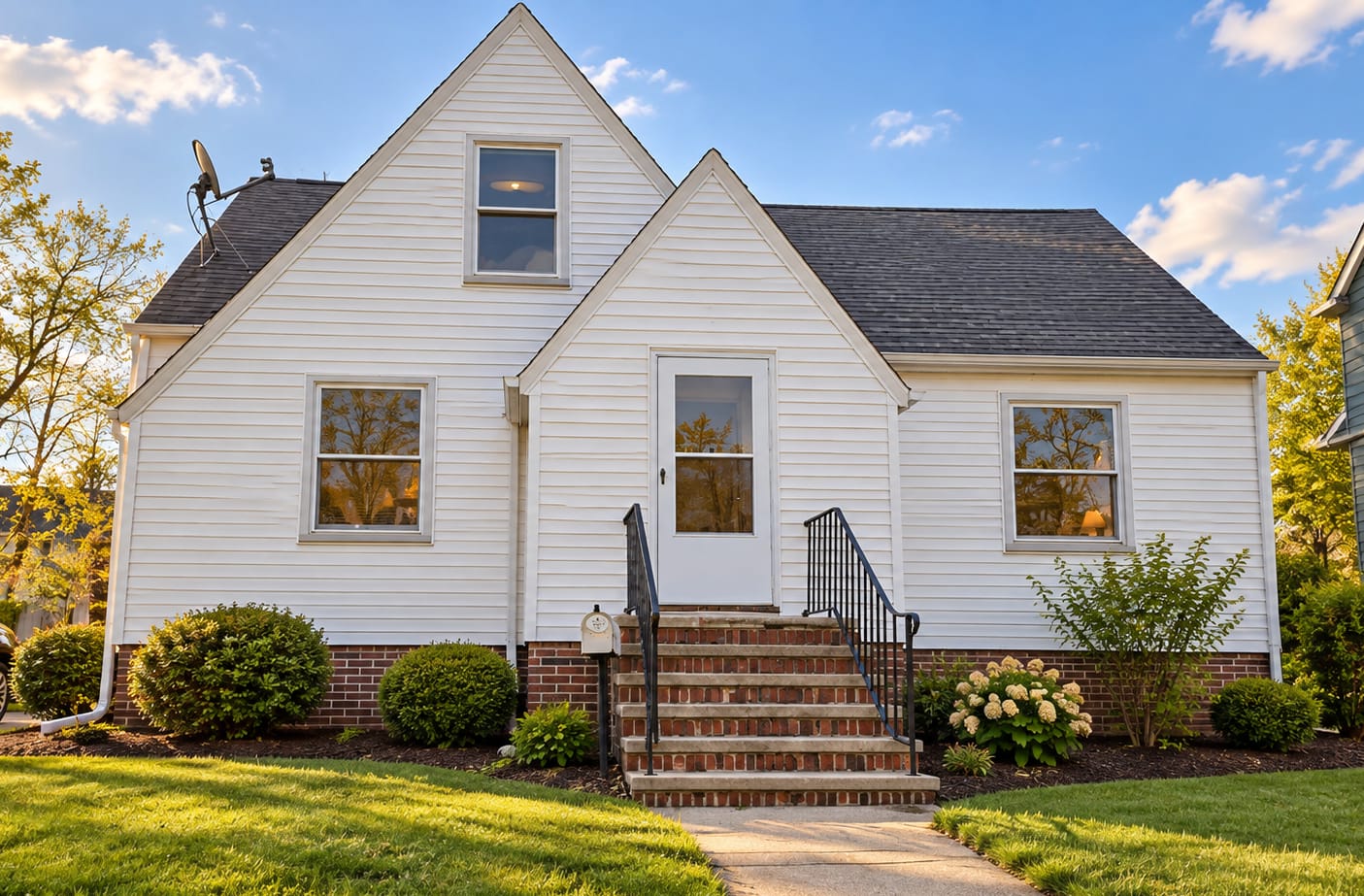 A restored two-storey home in Cleveland, Ohio at golden hour